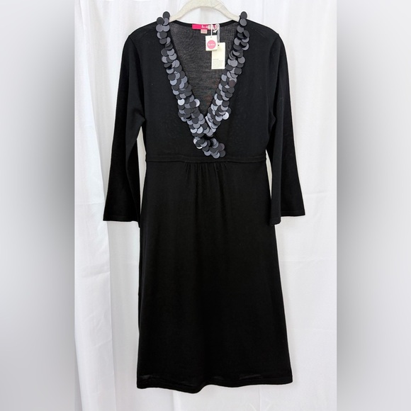 Boden Dresses & Skirts - Boden Black Long Sleeve Soft Wool Sweater Dress w/ Palliate Sequin Accent 8R NWT